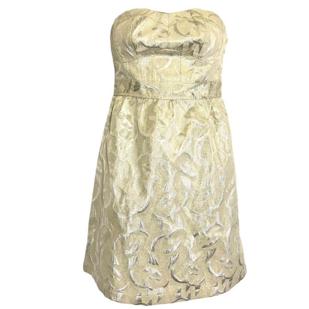 American Eagle Womens Gold Champagne Strapless Dress Babydoll Party NWT sz 2